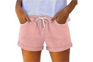Rseomihvy Jean Shorts for Women Drawstring Elastic High Waisted Pull On Stretchy Denim Jorts Summer Shorts with Pockets