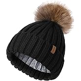 FURTALK Kids Winter Hat Toddler Knitted Beanie with Faux Fur Pom Poms for Baby Girls Boys