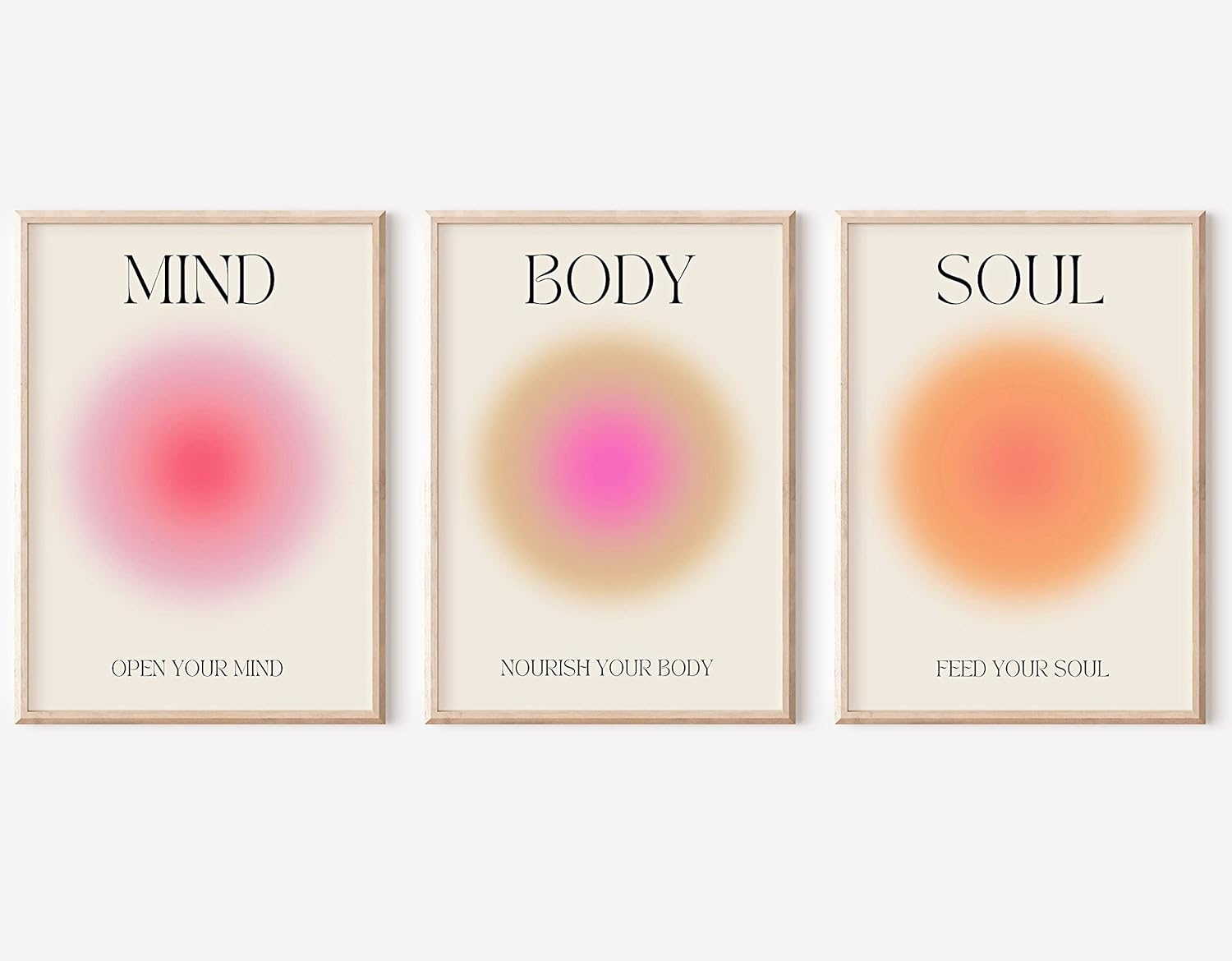 Wall Décor - Positive Aura Posters for Room Aesthetic 3 Piece Colorful Aura Grainy Gradient Canvas Wall Art Spiritual Soul Body Mind Quote Print Painting Danish Pastel Home Wall Decor for Bedroom 12x16in Unframed
