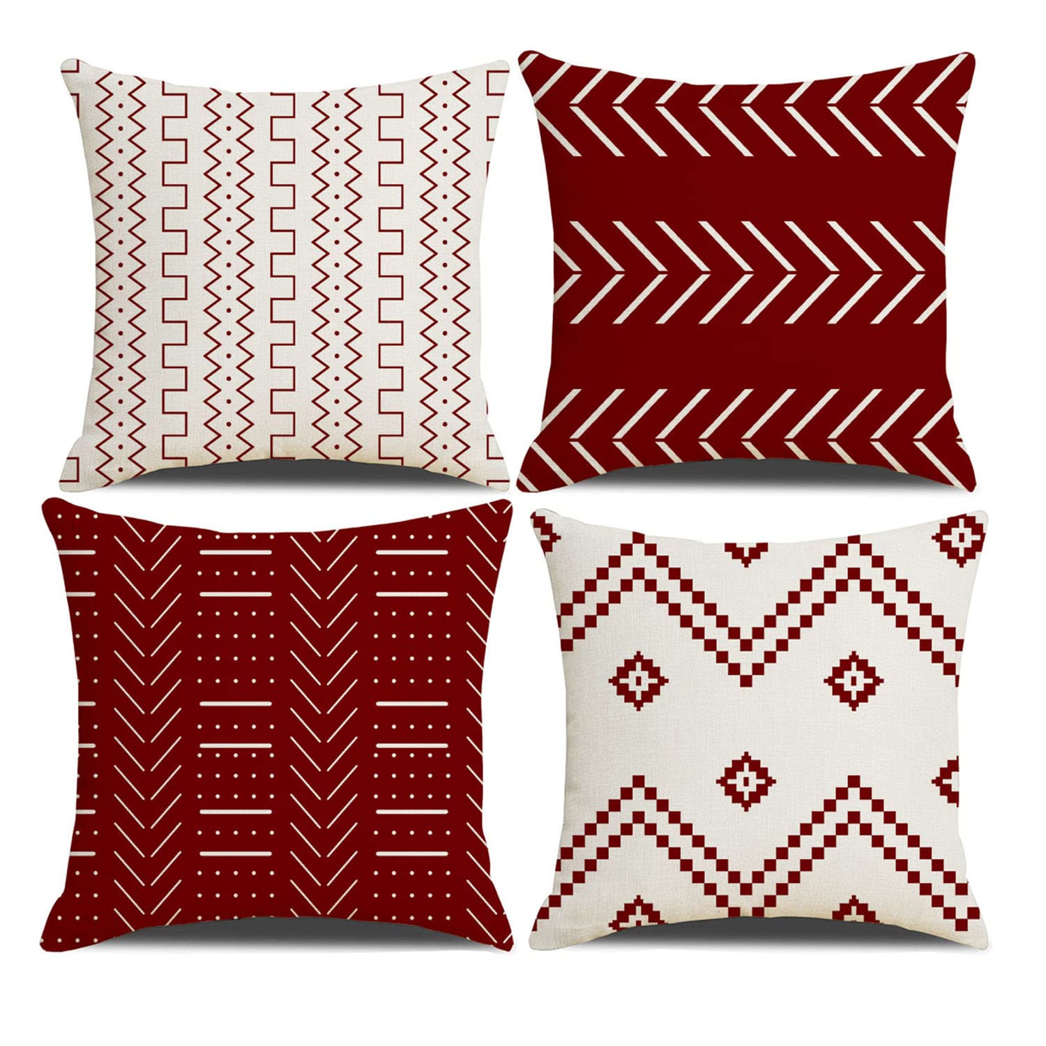 DWDC Cushion Covers 50 x 50 cm Farmhouse Cushioncase cover, Set of 4 Red Wine Textured Patchwork Square PillowCase for Sofa Chair Bedroom Modern Decor Home Office Couch Car Garden — image 1