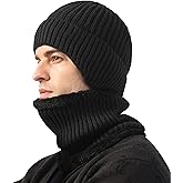 Winter Hat Scarf Set, Warm Thick Fleece Lined Skull Cap Neck Outdoor Winter Hat Scarf for Men Women