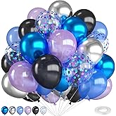 Outer Space Balloons 12 Inch Metallic Black Purple Blue Silver Balloons | Galaxy Space Balloons with Confetti Galaxy Balloon for Kids Birthday Outer Space Theme Party Decorations