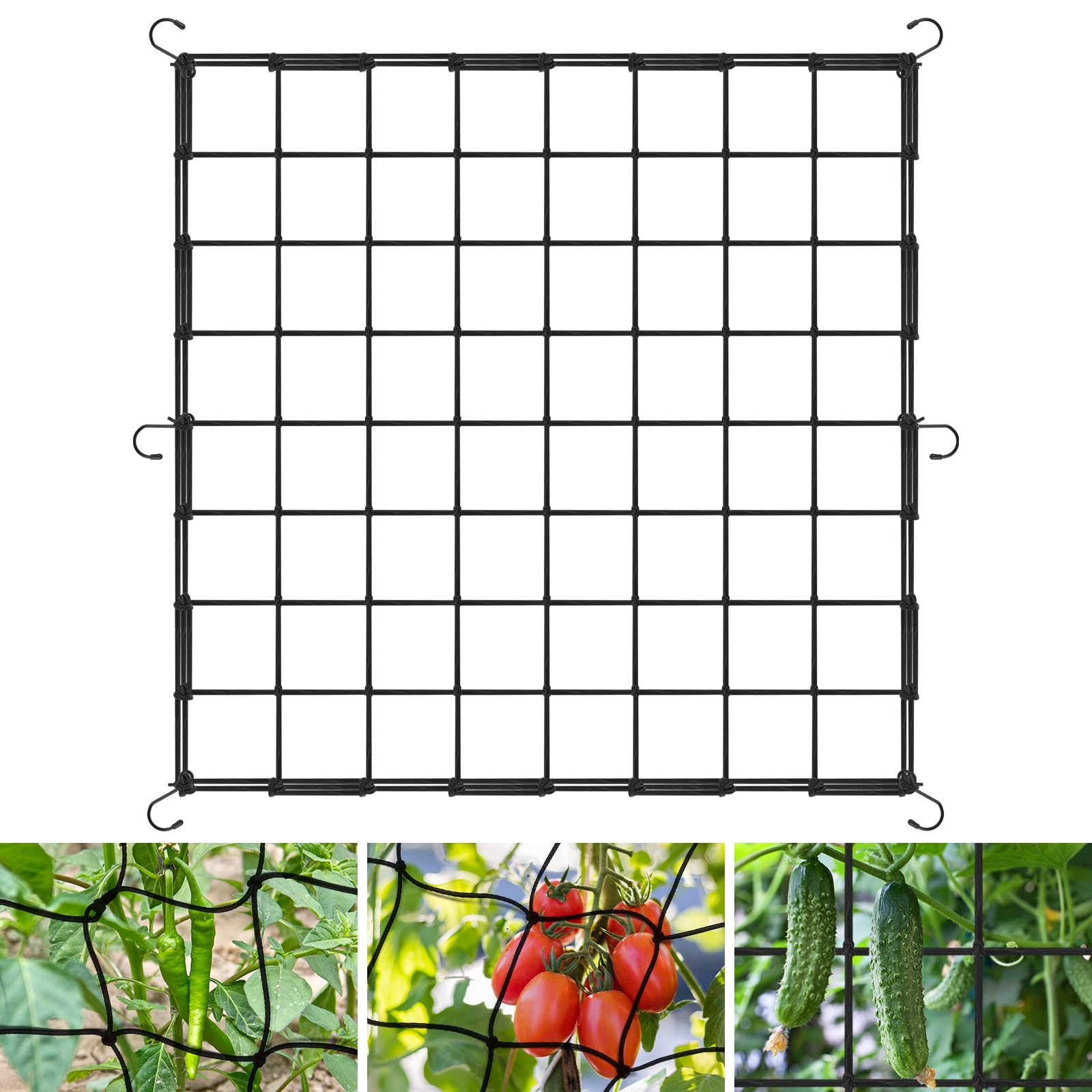 OFFCUP Grow Tent Trellis Netting 80 * 80cm, Heavy-Duty Elastic Plant Net with 6 Steel Hooks, Hydroponic Plant Support Garden Netting Mesh for Gardening Indoor Outdoor Plant
