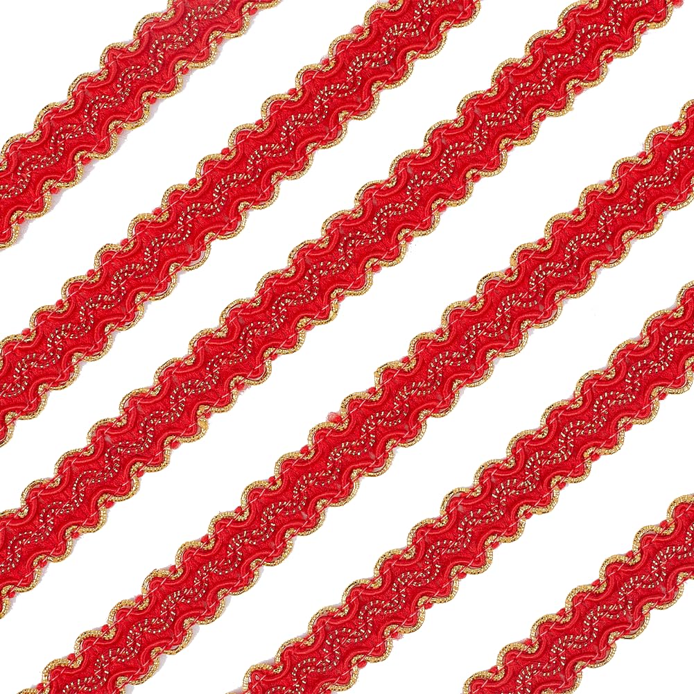 CRASPIRE 13 Yard 5/8 inch Gimp Braid Trim Polyester Red Metallic Edge Woven S Wave Lace Ribbon Fabric Upholstery Hand DIY Crafts for Gift Cable Ties Sewing Curtain Slipcover Costume Accessories