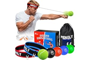 MENOLY Boxing Reflex Ball Set with 5 Training Balls, 2 Adjustable Headbands, 1 Pair Goggles and Gloves, Speed Training Equipment for Hand Eye Coordination, Agility, Great Gift for Men, Boxers & Fitness Fans