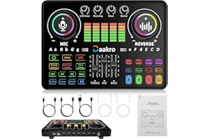 Daakro Streaming Audio Mixer,Audio Interface with Bluetooth, Mute Button,Individual Control,Volume Fader,Noise Cancellation, 48V Phantom Power for Recording, Streaming, Youtube, TikTok, PC (DJ20)