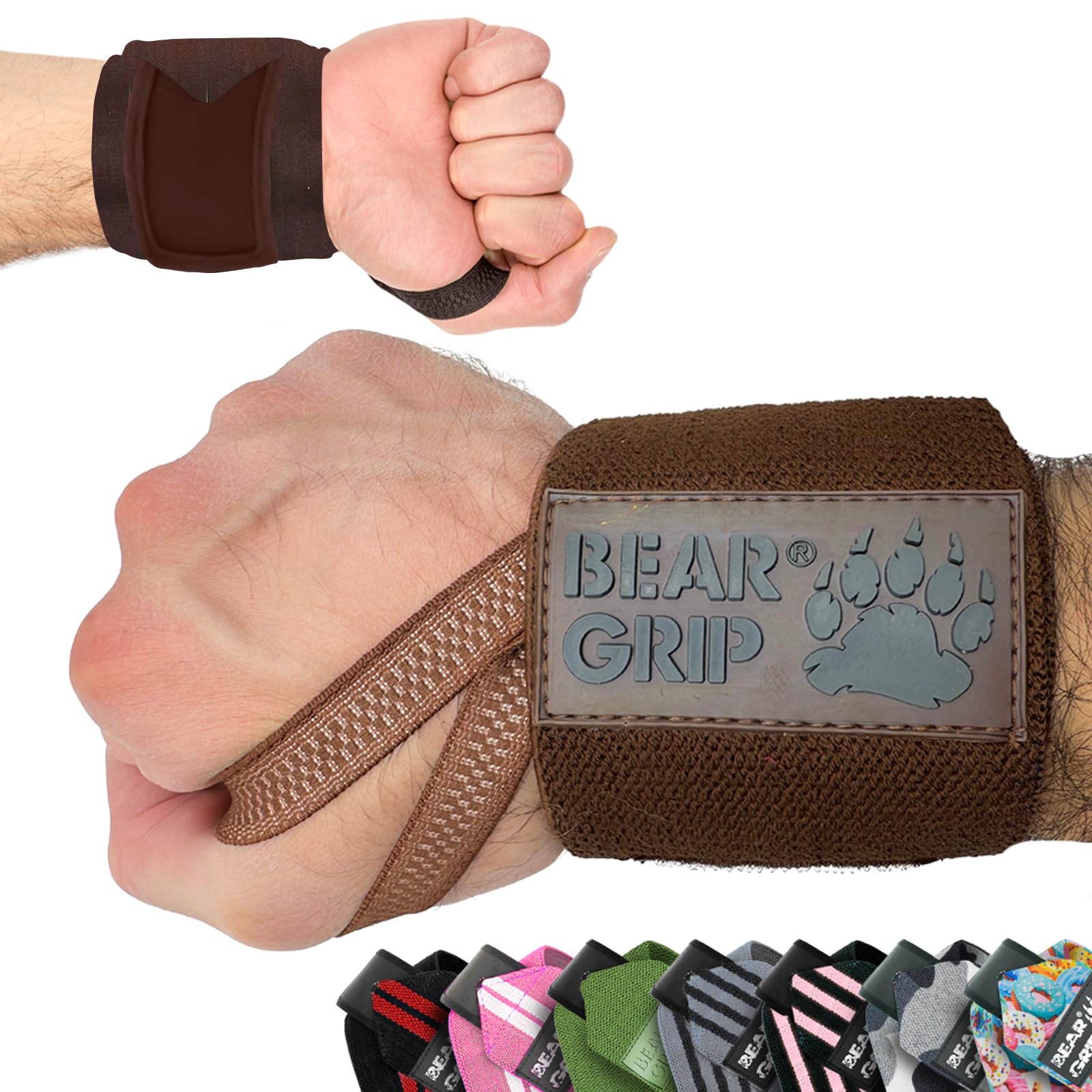 BEAR GRIP - Weight lifting wrist support wraps (Sold in pairs) (BROWN-WRAPS)