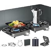 27000 BTUs 2 Burner Folding Camp Stove, Propane Gas Stove for Camping | Windshield, Portable Camping Stove Propane, Adjustable Burners &amp; Carrying Bag, For Camping, Tailgating, BBQ