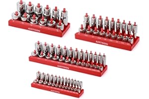AIRTOON 4-Piece Socket Organizer Trays, SAE Socket Tray Set, 1/4", 3/8", and 1/2" Drive Deep and Standard Socket Holders Organizers for Toolbox, Red