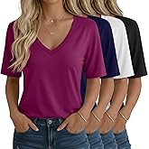 Oakgarden 4 Pack Women's Half Sleeve Shirts V Neck Tops Elbow Length Loose Fit Straight Hem T Shirts Casual Summer Tees