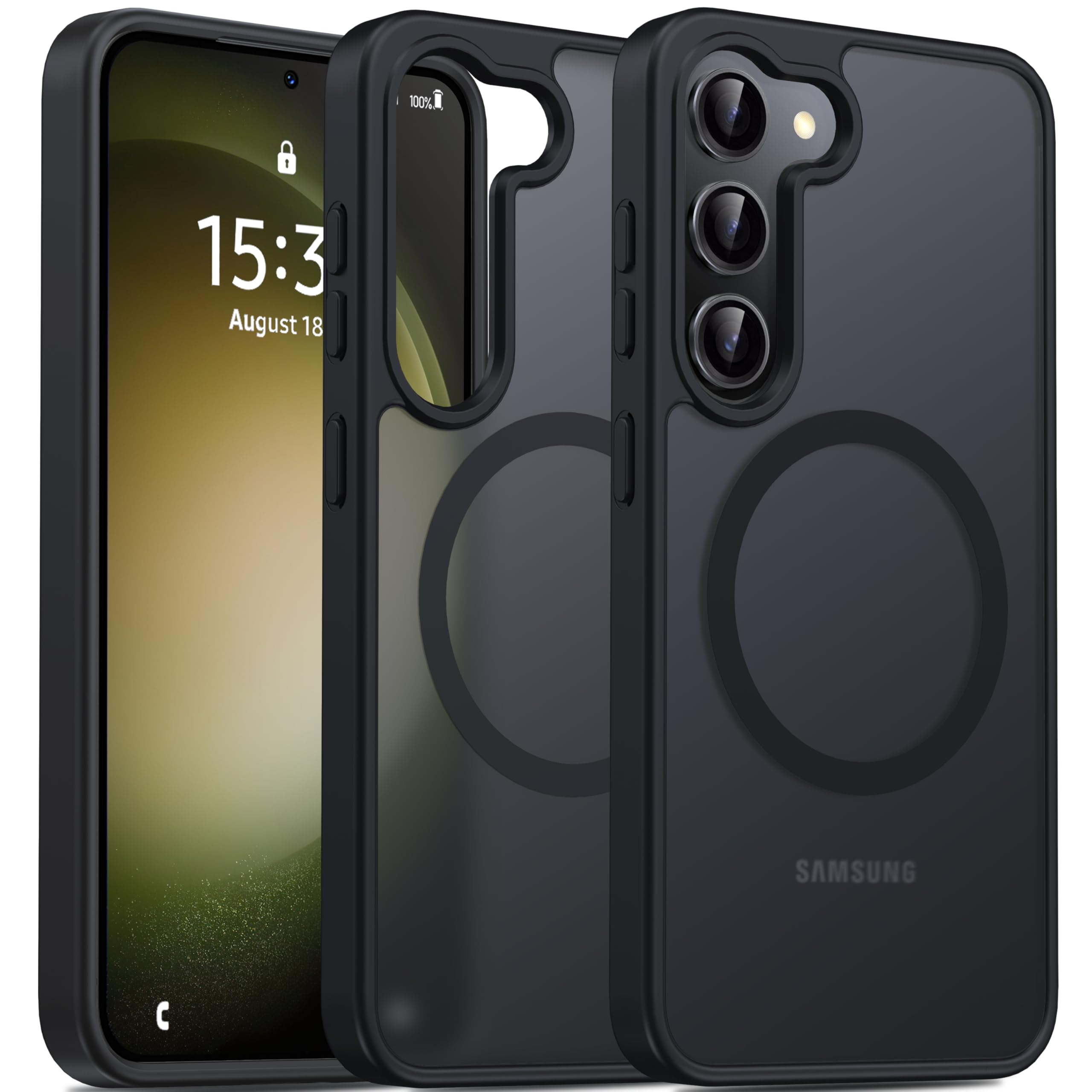 Photo 1 of Oterkin Magnetic for Samsung Galaxy S23 Case Matte, S23 Phone Case Compatible with MagSafe Frosted Translucent Shockproof Anti-Scratch Slim Fit Case Military Grade Protection (Black)