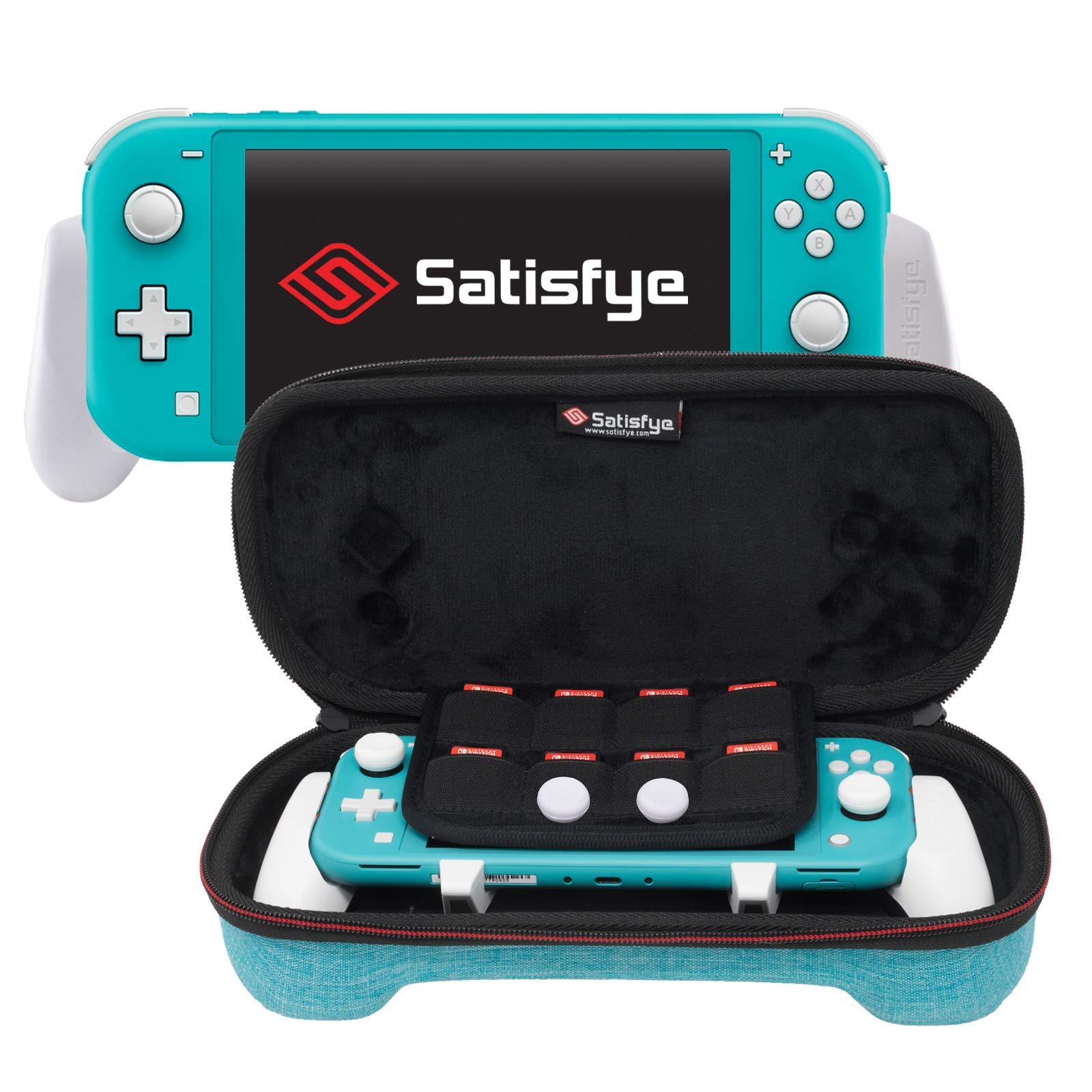 Satisfye - ZenGrip Go Slim Bundle (Lite), - Accessories Compatible with Nintendo Switch Lite - Bundle includes: Grip Lite, Slim Case. BONUS: 2 Thumbsticks (Turquoise)