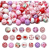 80pcs Love Heart Silicone Beads for Keychain Making 15mm Bulk Kit, Lovely Pink Red Focal Loose Beads for Pens Bracelet Valentine's Day Crafts Beads DIY Jewelry Making Accessories
