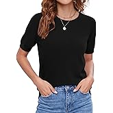 Elesomo Womens Sweaters Summer Short Sleeve Crew Neck Casual Pullover Tops