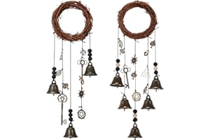 Jetec 2 Pieces Witch Bells Protection Door Hangers Witch Wind Chimes Wreath Handmade for Home Door Doorknob Witchcraft Decorations(Bohemian)