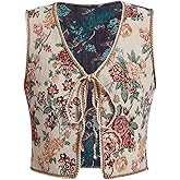 GORGLITTER Women's Plus Size Tie Front Vest Top Country Concert Western Cowgirl Outfit Vintage Boho Floral Vest