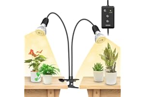 SANSI LED Grow Lights for Indoor Plants, Lifetime Free Bulb Replacement, 300W Full Spectrum Dual Gooseneck Clip Plant Grow Light, Plant Light with Timer 4/8/12 Hrs, High PPFD Growing Power Grow Lamp