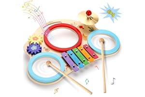 ZHUSI Kids Drum Set for Toddler 8 in 1 Montessori Musical Instruments, Portable Musical Table Baby Musical Toys Wooden Percussion Instruments Months Birthday Gifts for Girls Boys
