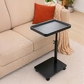 mugenbo C Shaped Side Table for Couch, TV Tray, End Table (Black) | Adjustable C-shaped rolling table for couch and bed, serving as a tv tray table, couch side table, and c shaped end table.