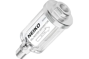 NEIKO 30252A Water and Oil Separator for Air Line | 1/4" NPT Inlet and Outlet | 90 PSI | Air Compressor and Air Tool Accessory | Protect Lifespan of Pneumatic Tools | Water Moisture Filter Dryer