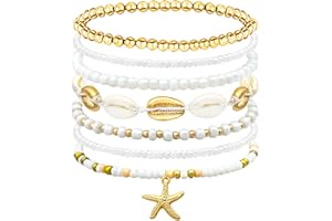 nylry Shell Summer Beach Bracelets for Women Seashell Bracelets Boho Layered Beaded Bracelets Set Starfish Bracelets Handmade Stretch Bracelets Summer Beach Jewelry Accessories Gifts