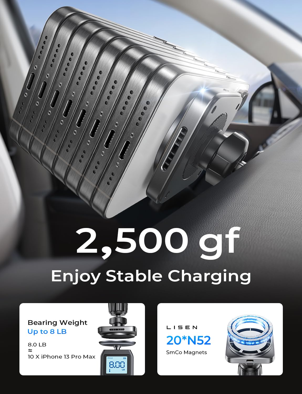 LISEN 2 Pack Fits Magsafe Car Mount Charger for iPhone 16 Car Mount, [Heat Dissipation] 15W Magnetic Wireless Car Charger, 2025 Mag Safe Car Charger Mount Vent Charger for iPhone 15 Pro Max 14 13 12