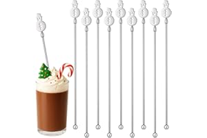 Reallnaive 10 Pcs Winter Snowman Drink Stirrers Stainless Steel Christmas Coffee Stirrers Metal Reusable Swizzle Sticks Snowman Cocktail Stir Stick Chocolate Hot Cocoa Supplies for Winter Party Decor