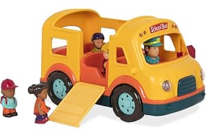 Battat – Light – Up Yellow Bus – 5 Toy Figures – Realistic Sounds – Folding Stop Sign – 18+ Months – Light & Sound School Bus