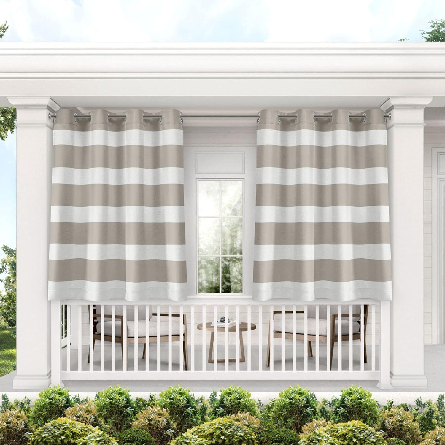 Outdoor Curtains - Exclusive Home Cabana Stripe Indoor/Outdoor Light Filtering Grommet Top Curtain Panel, 54