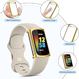 WOOZ Screen Protector Case for Fitbit Charge 6 5 TPU Bumper Dark Grey Silver view 6