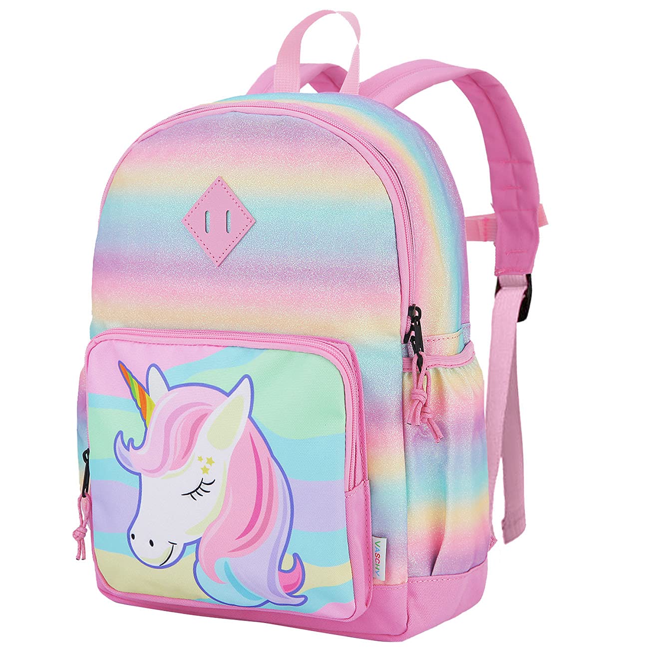 VASCHY Unicorn Backpack for Little Girls, Cute Rainbow Glitter Lightweight Water Resistant Preschool Backpack for Kids,Toddlers Kindergarten School Bag Rucksack with Chest Buckle, Rainbow Unicorn