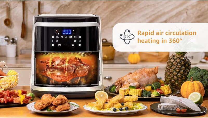 Freidora de Aire 7L, 1900 W, Doble Uso: con Cesta o Cajón, Sin BPA