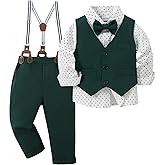 YUEMION Toddler Baby Boy Clothes Suits Gentleman Dress Shirt+Bowtie+Vest+Suspender Pants Boy Formal Wedding Outfits Set 1-5T
