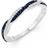 Dazzlingrock Collection Round Blue Sapphire & White Diamond Swirl Stackable Ring for Women in 14K Solid Gold