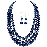We We Three Layers Faux Pearl Necklace for Women Multi strand Pearl Necklace Earrings Set 1920s Pearl Costume Jewelry