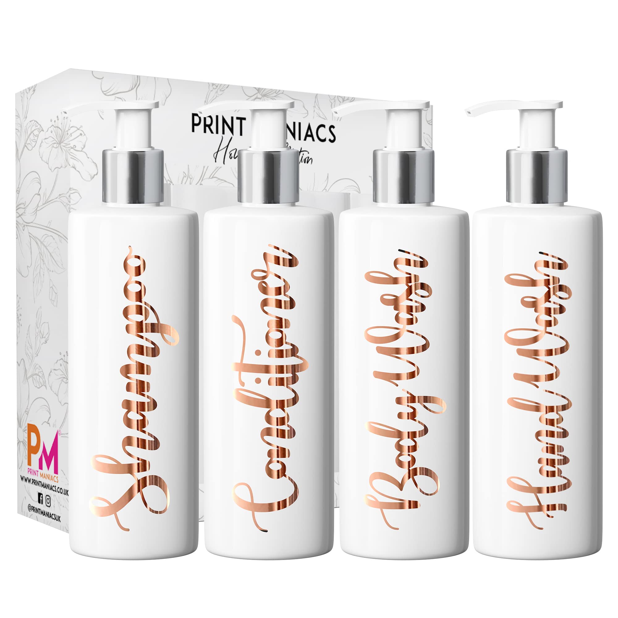 Print Maniacs White Mrs Hinch Inspired Personalised 500ml Pump Bottles Bathroom Lotion Kitchen Set Shampoo Conditioner ( Hand Wash Set ) (Copper)