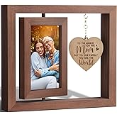 Tiblue Christmas Mom Gifts From Daughter Son, Mother Picture Frame Double-Sided Display 4x6 Photo with Warm Heart Pendant for Mom Mother-In-Law, Mommy Birthday Gifts Wood Mama Tabletop Picture Frame