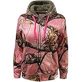 Realtree Womens Edge Pink Camo Zip-Up Polyester Fleece Sherpa Hoodie