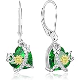 Oskani Sunflower Dangle Drop Leverback Earrings for Woman 925 Sterling Silver Cubic Zirconia Birthstone Jewelry Gifts for Valentines, Mothers Day