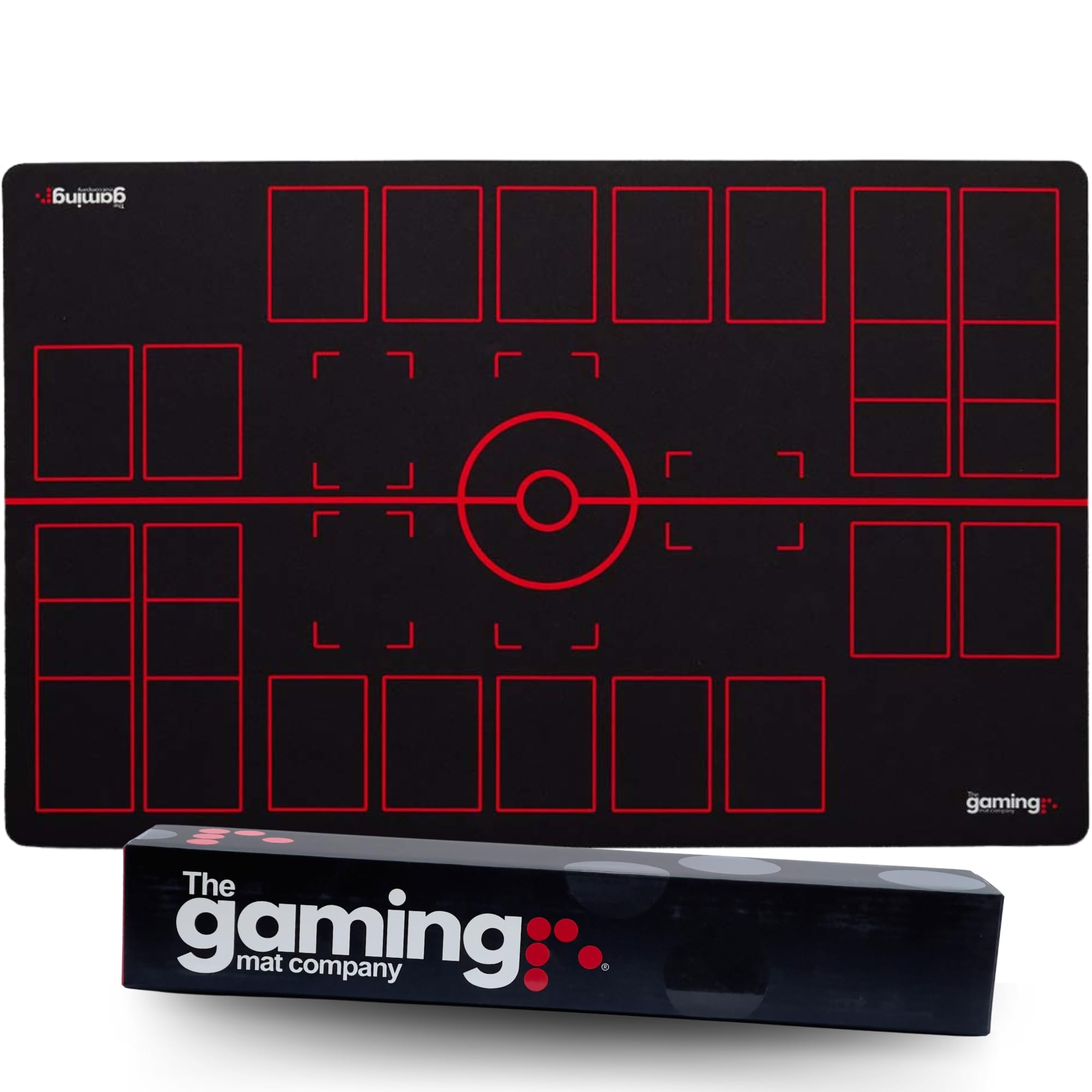 The Gaming Mat Company 2 Player Compatible Pokemon Playmat - 28" x 18" x 0.16" Black & Red Battle Mat Stadium Board for Pokemon TCG Playmat