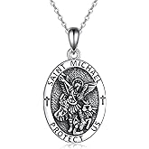 DAYLINLOVE Sterling Silver Religion Jewelry Saint Michael/Saint Raphael/Praying Hands Coin Medal Pendant Necklace Saint Archangel Protection Jewelry for Men Women