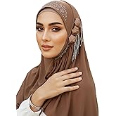 Woeoe Flower Instant Hijab Scarf for Women Brown Jersey Hijabs Muslim Stretch Head Scarf