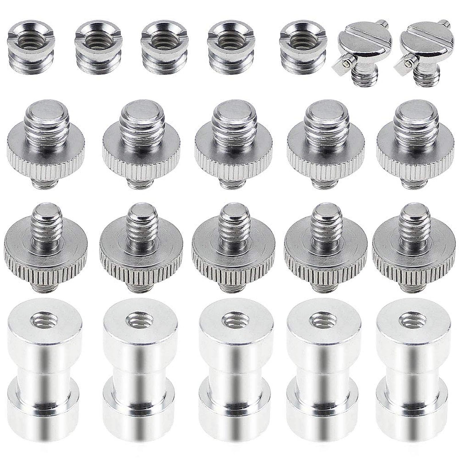 DXLing 22PCS 1/4" and 3/8" Male Female Tripod Screw Thread Adapter Metal Converter Mount Set for DSLR Camera Monopod Light Stand Cage