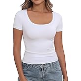 Roselux Womens Scoop Neck Short Sleeve T Shirt Slim Fitted Shirts Tight Basic Summer Going Out Tops Tee