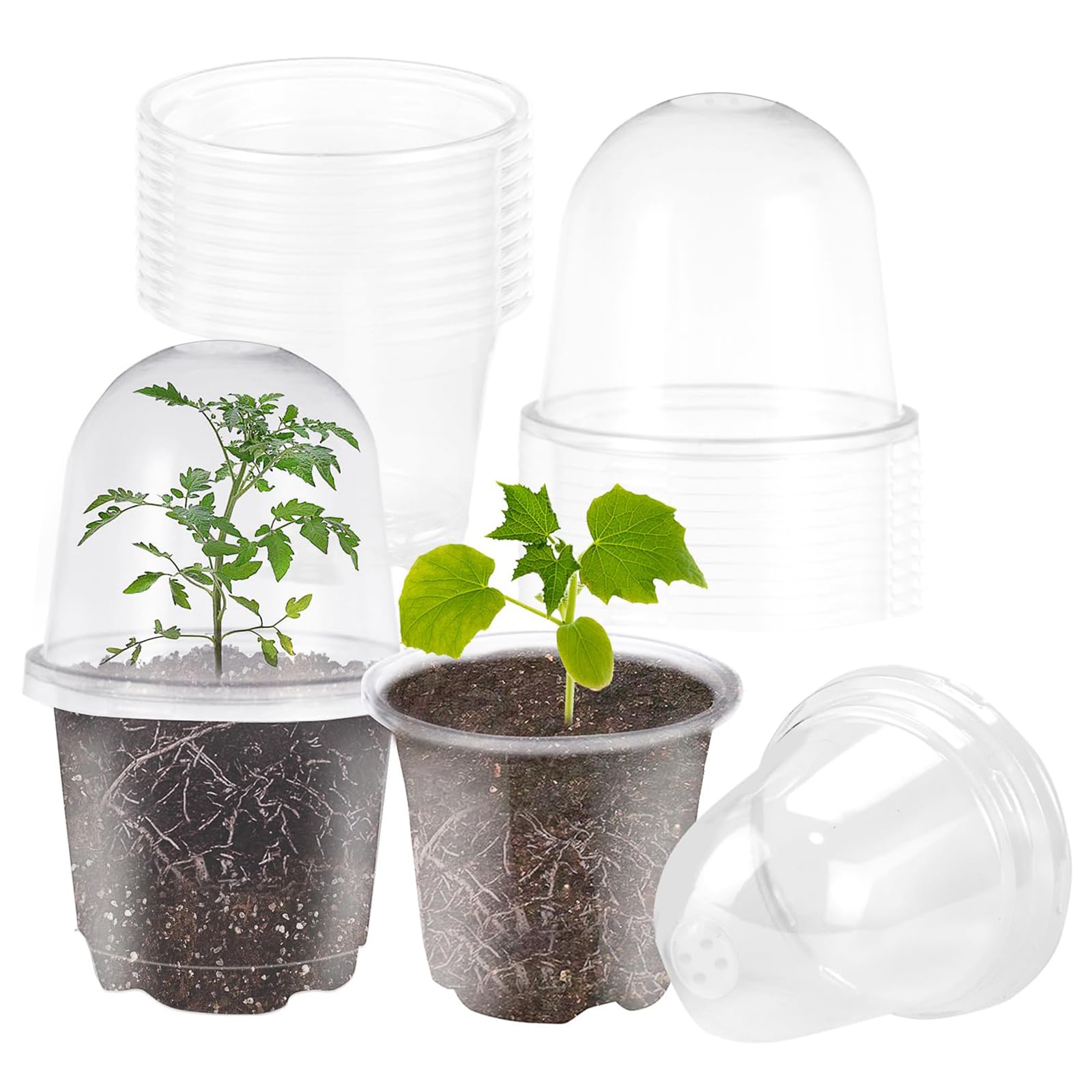 Photo 1 of JOPY 4 Inch Plastic Nursery Pots with Humidity Dome for Plants Clear Seed Starter Pots Seedlings Planting Pots for Garden Indoor and Outdoor Small Planter Containers with Drainage Holes (10 Pack)
