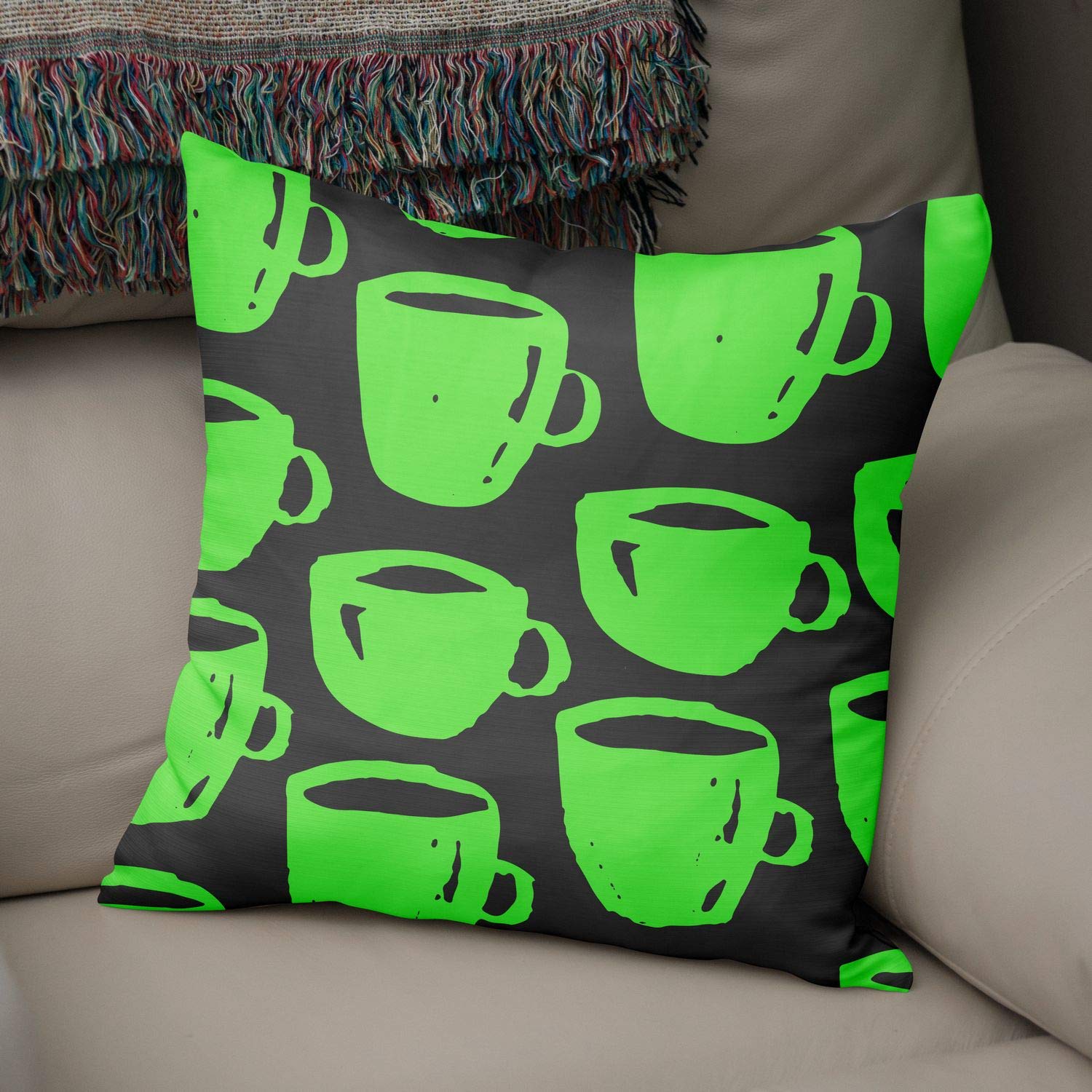 Bonamaison Decorative Cushion Cover Neon Green & Fume, Throw Pillow Covers, Home Decorative Pillowcases for Livingroom, Sofa, Bedroom, Size: 50x50 Cm - Designed and Manufactured in Turkey