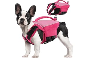 SUNFURA Dog Life Jacket - Medium Dog Floating Vest for Swimming & Boating, Adjustable Pet Life Preserver with Rescue Handle, Pink