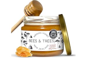 BEES & TREES HONEY LLC Bees & Trees Manuka Honey 350+ MGO – New Zealand Pure Monofloral, Raw, Bioactive – Unpasteurized Superfood for Wellness – Bioactive Nutrient-Packed for Immunity & Vitality - 380g (13.4oz) Glass Jar