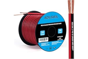 ADILSWIL 16AWG 50FT Speaker Wire, 2 Conductors Electrical Red Black Cable Hookup LED Lighting Strips Flexible Wire Extension Cord 16 Gauge Copper Clad Aluminum Copper Wire 12V/24V DC Cable