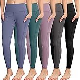CHRLEISURE Girls' Athletic Leggings with Pockets, 5 Packs Kids Teen Dance Yoga Workout Running Pants for 5-15 Years